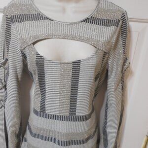 WOMEN'S SIZE M BCBGENERATION GLITTER COCKTAIL DRESS CRISCROSS TRUMPET SLEEVES 👩